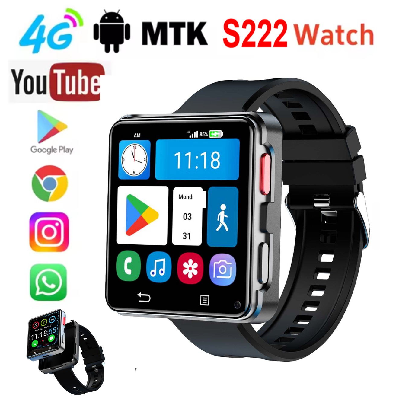 Smartwatches - Relógio Inteligente S222 4G com Cartão