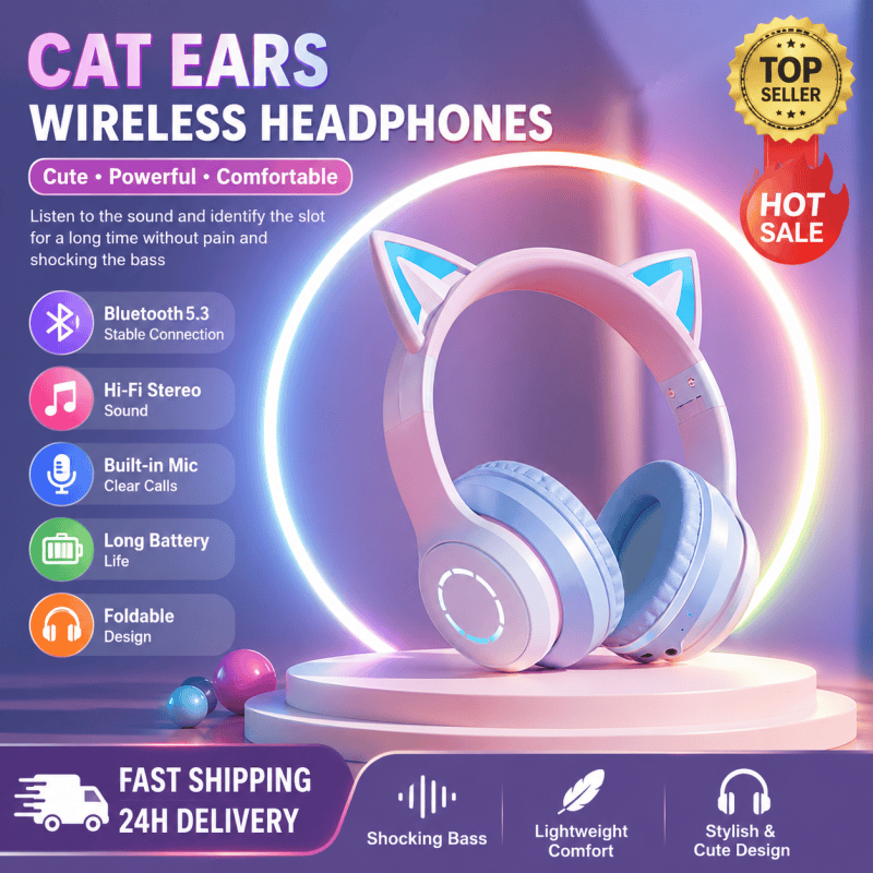Cat Ear Bluetooth Headset Led - Novo Fone de Ouvido Bluetooth RGB