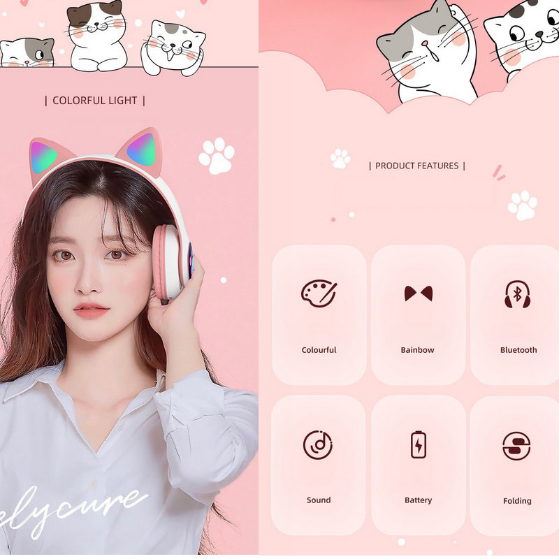 Orelhas de gato fones de ouvid - Cat Ear Bluetooth Headset Led avaliação e preço